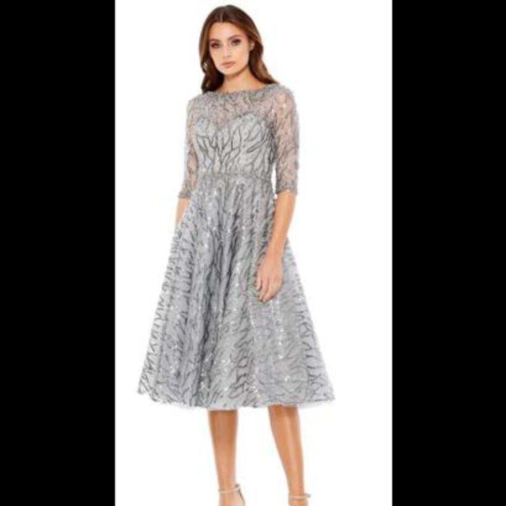 (4)HIGH NECK ABOVE ELBOW  EMBELLISHED A LINE DRESS MSRP $598